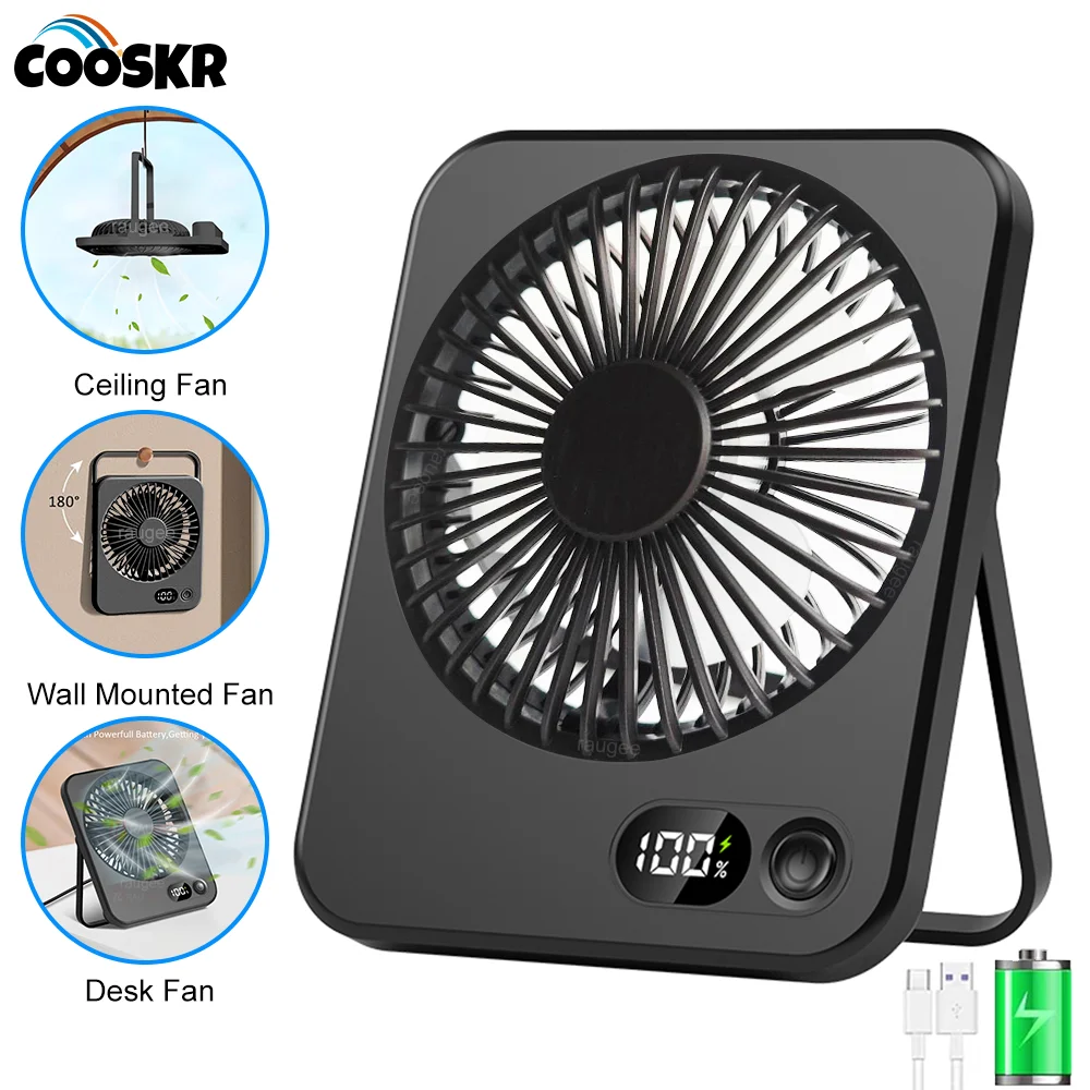 Portable Foldable USB Rechargeable Fan - Compact Quiet 5-Speed Desk and Wall Fan
