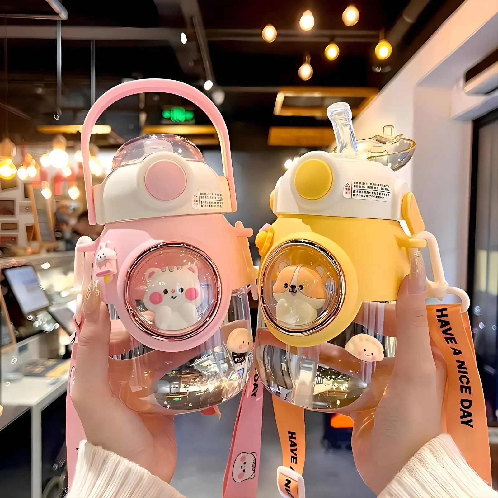 Adorable Kawaii Cartoon Kids Water Bottle with Straw - Large Capacity 820ml