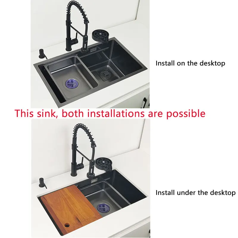 Undermount or Above Mount kitchen sink Matt black Nano Washing Basin with chopping board Cup washer304 Stainless Steel sinks 5