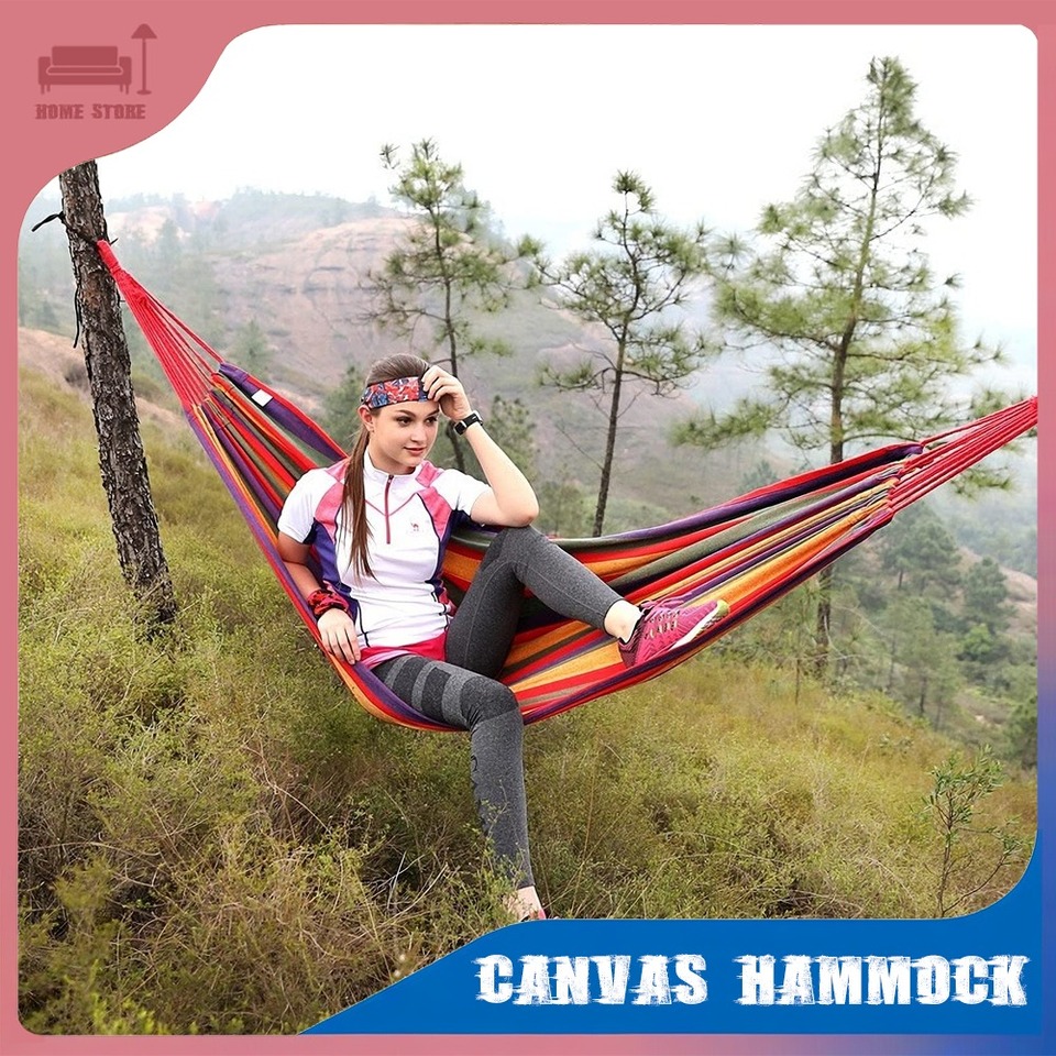 Thickened Canvas Hammock Outdoor Camping Backpackaging Leisure Swing Portable Hanging Bed Sleeping Anti Rollover Swing Hammock