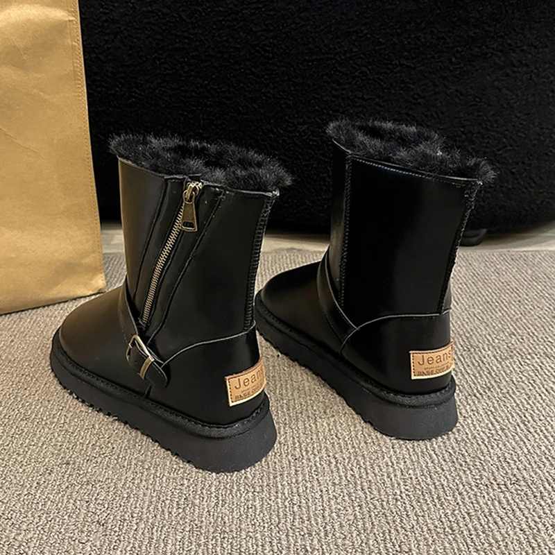 Winter Fur Boots Warm Long Boots Waterproof Platform Boots Stylish Long Snow Boots for Women Luxury Leather Chelsea Boots