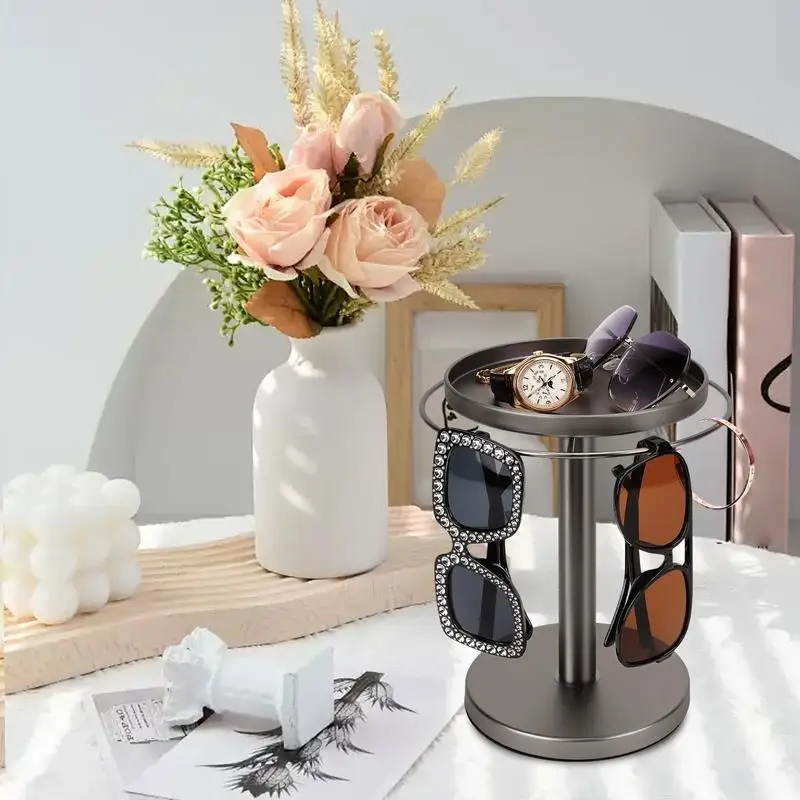 Rotating Sunglass Organizer Eye Glass Display Stand 360-degree Rotation With Tray Jewelry Storage Organizer Detachable Home 2