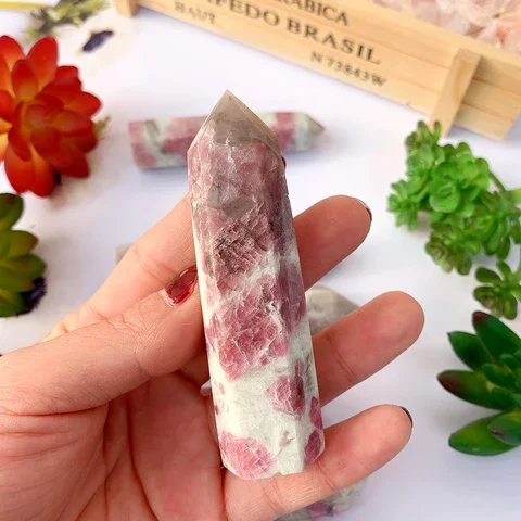 

Runyangshi Natural Flower Quartz Stone Tourmaline of Plum Blossom Point Crystal Wand Home Decoration