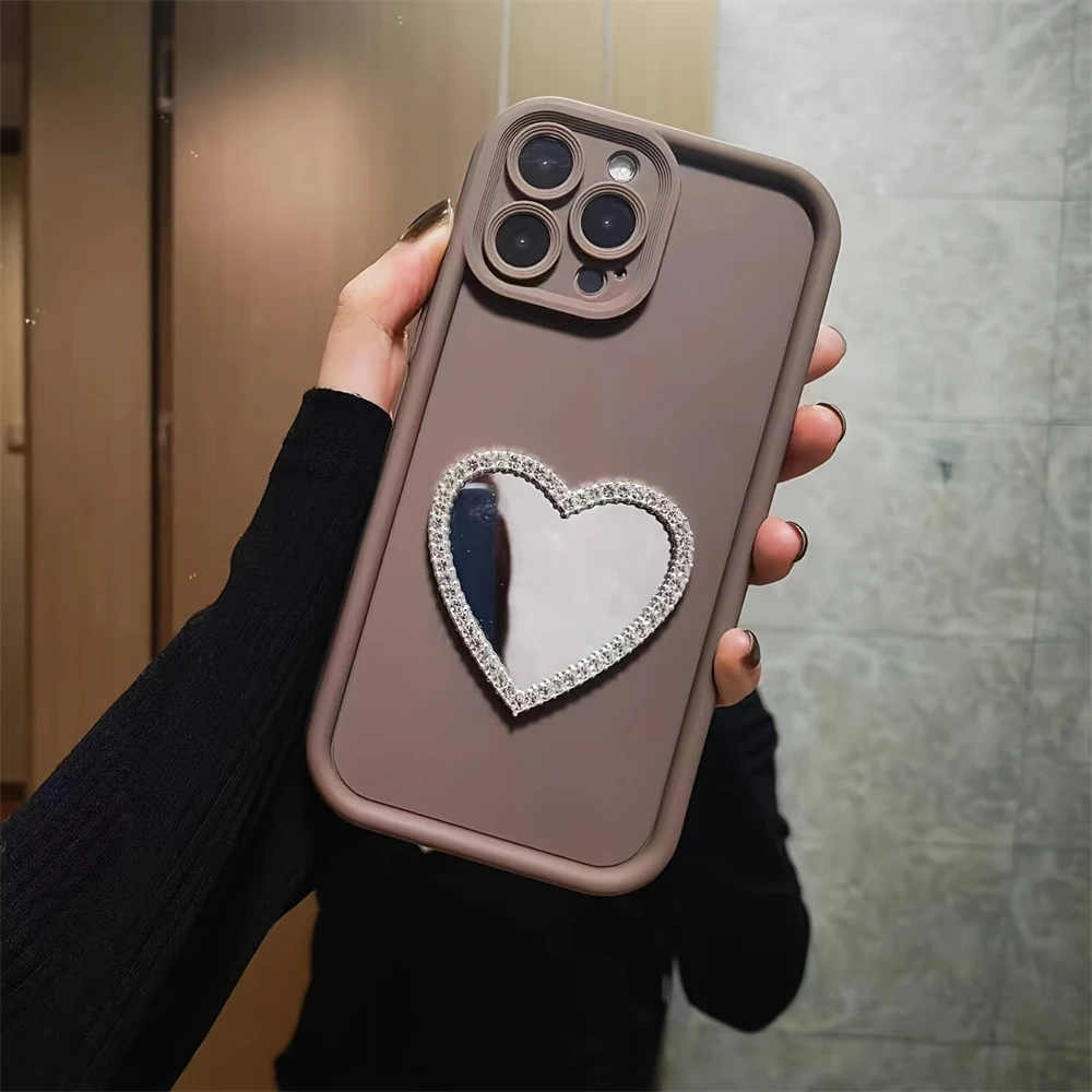 Söpö korealainen 3D-rakkaussydänpeilipuhelinkotelo iPhone 12 13 14 15 Pro Max 13 Pro 11 XR 8 7 Plus -puhelimelle, iskunkestävä karkkisuoja_voghion.com