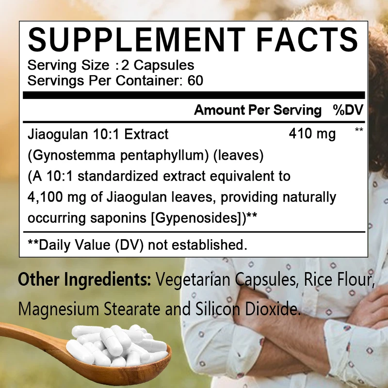 Jiaogulan 410 Mg 120 Vegetarian Capsules (Extract 10:1, Vegan, Non-GMO and Gluten-Free)
