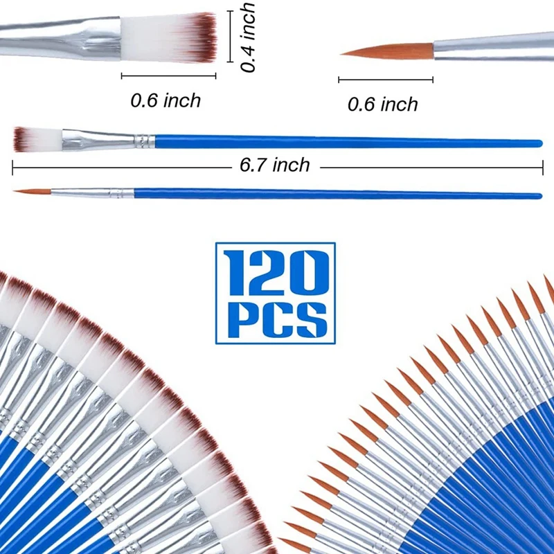 Paint Brushes Bulk Set,120Pcs Paint Brushes For Acrylic Oil Watercolor Painting, Nylon Hair Brushes Kit For Paint Party