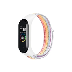 Nylon Loop Braided Adjustable Replacement Watch Band Sport Bracelet Strap for Mi band 8 9 (Colorful White)