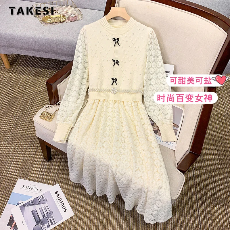 

French Style Elegant Long Sleeve Embroidered Flares Midi Dresses 2023 Autumn Women Vintage Loose Classic Office Lady Fairy Dress