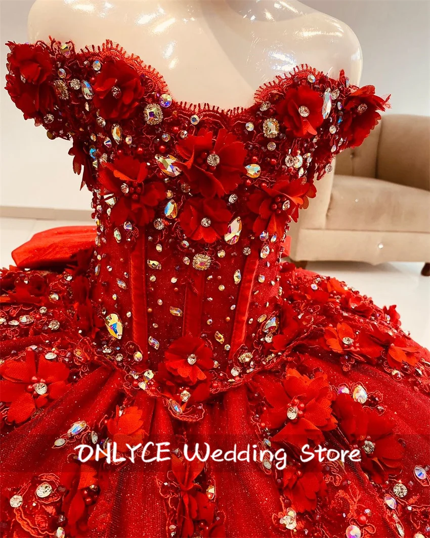 Flower Girl Dress Exquisite Red For Wedding Ruffles Floral Applique Pearls Crystal Princess Birthday Vestido Customized