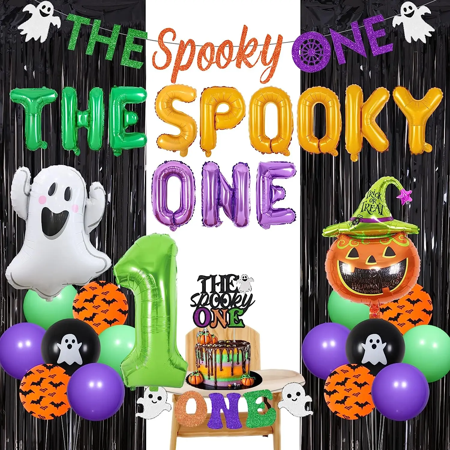 

Украшения для дня рождения Spooky One для мальчика, товары для первого дня рождения, фон, баннер для стульчика для кормления, воздушные шары с призрачной тыквой