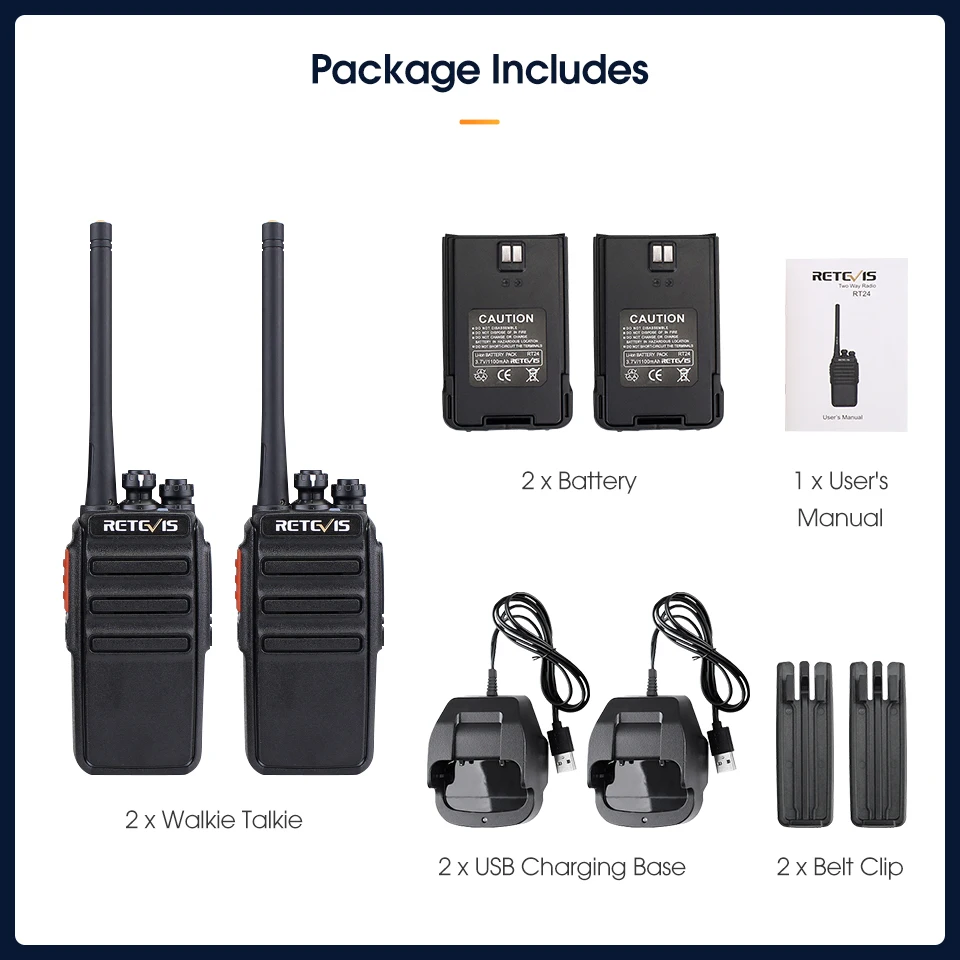 Retevis 2Pcs RT24 PMR 446 Walkie Talkie Rechargeable Professional Talkie Walkie Long Range H777S Two-Way Radio Communicator FRS 6
