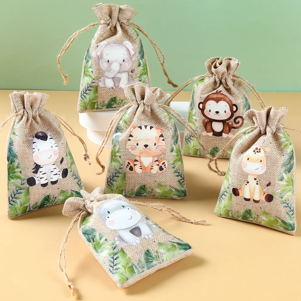 POFET 12-pack snoepzakjes met dierenprint, luipaardzebra leeuw gestreept ontwerp papieren koekjes snoepverpakkingstas POFET 12-pack snoepzakjes met dierenprint, luipaardzebra leeuw gestreept ontwerp papieren koekjes snoepverpakkingstas