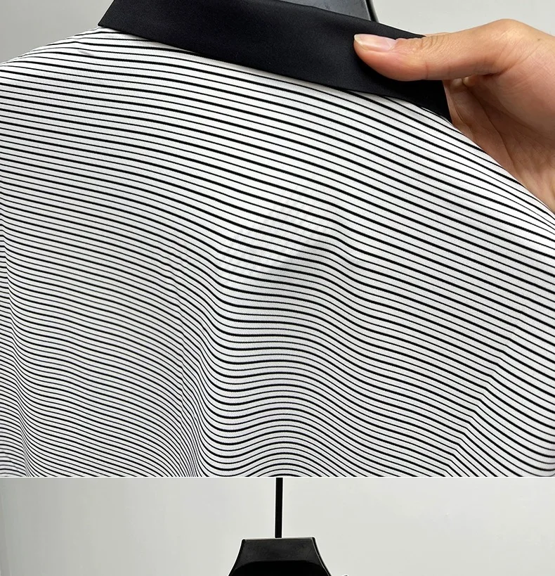 High end brand trend ice silk striped short sleeve polo shirt men's 2024 summer new fashionable print hot diamond casual T-shirt 21 Sb8d23d1ef3584474be08c23e4678488eF