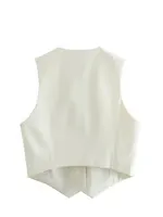 HH Fashion Women Vest Sleeveless Vests for Women Chic V-Neck Single-Breasted Ladies Elegant White Waistcoat Tops - Image 2