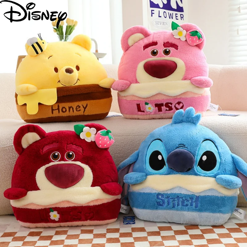 

Disney Genuine Cartoon Lotso Stitch Pooh Bear Plush Throw Pillow Blanket Air Conditioning Quilt 2-in-1 Hobbies Festival Gift