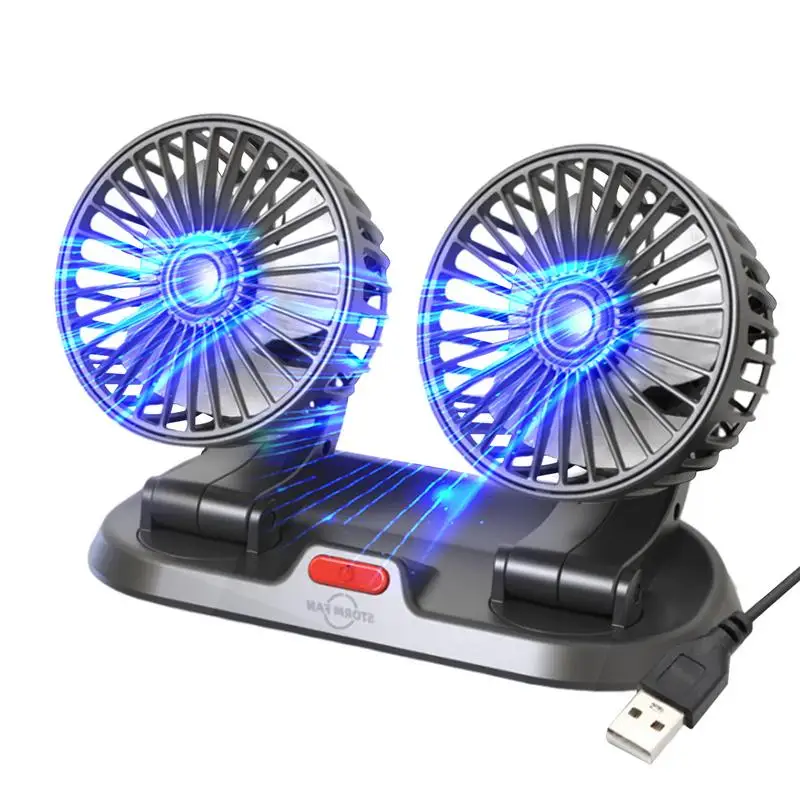 

USB Car Fan Dual Head Cooling Air Fan Strong Wind Low Noise 360 Rotation Truck Fan For Vehicles Boat Sedan SUV Auto Home