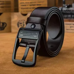 Men's Fashionable Leather Belt with Black Pin Buckle, Trendy Light Luxury and Versatile Casual Style - 130cm (Coffee)