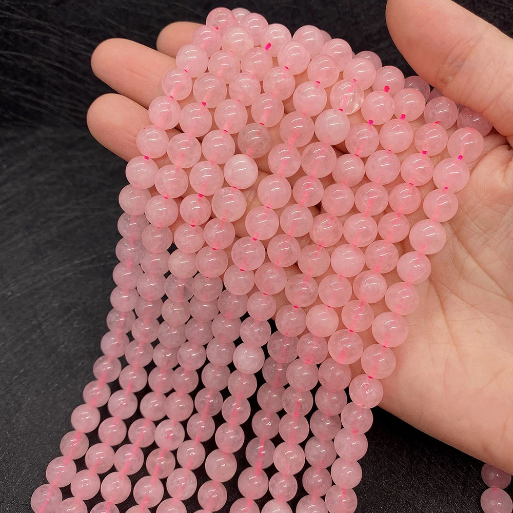 NaturalStoneBeadPinkCrystalRoseQuartzRoundLooseSpacerBeadsforJewelryMakingBracelet