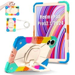 360 Rotating Heavy Armor Rugged Tablet Case Silicone Shockproof Cover for RedmiPad Pro 12.1 (Colorblue)