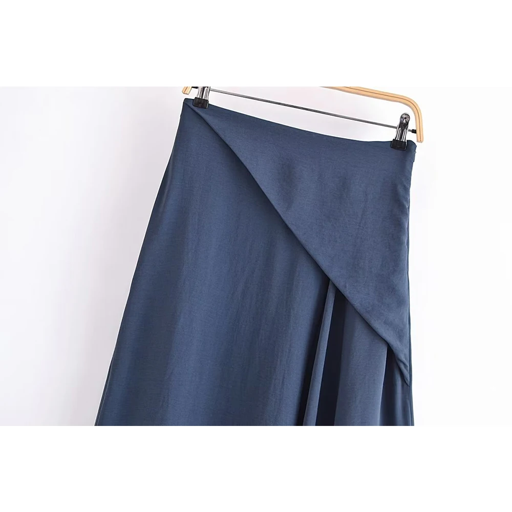 TRAFZA 2024 Summer Vintage Woman Solid Suits Slim Scarf Collar Sleeveless Short Tops+ Zipper A-LINE Long Skirt Women Sexy Suits