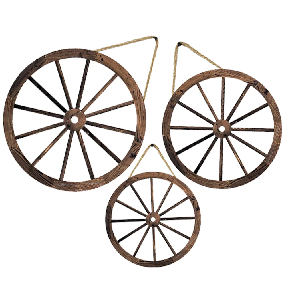

3pcs Wooden Wheel Hanging Ornament Household Wall Wheel Decor Home Supplies