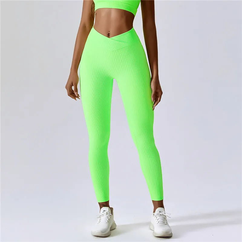 

Women Ribbed Yoga Pants High-waisted Running Pants Gym Leggings Sport Women Fitness Push Up