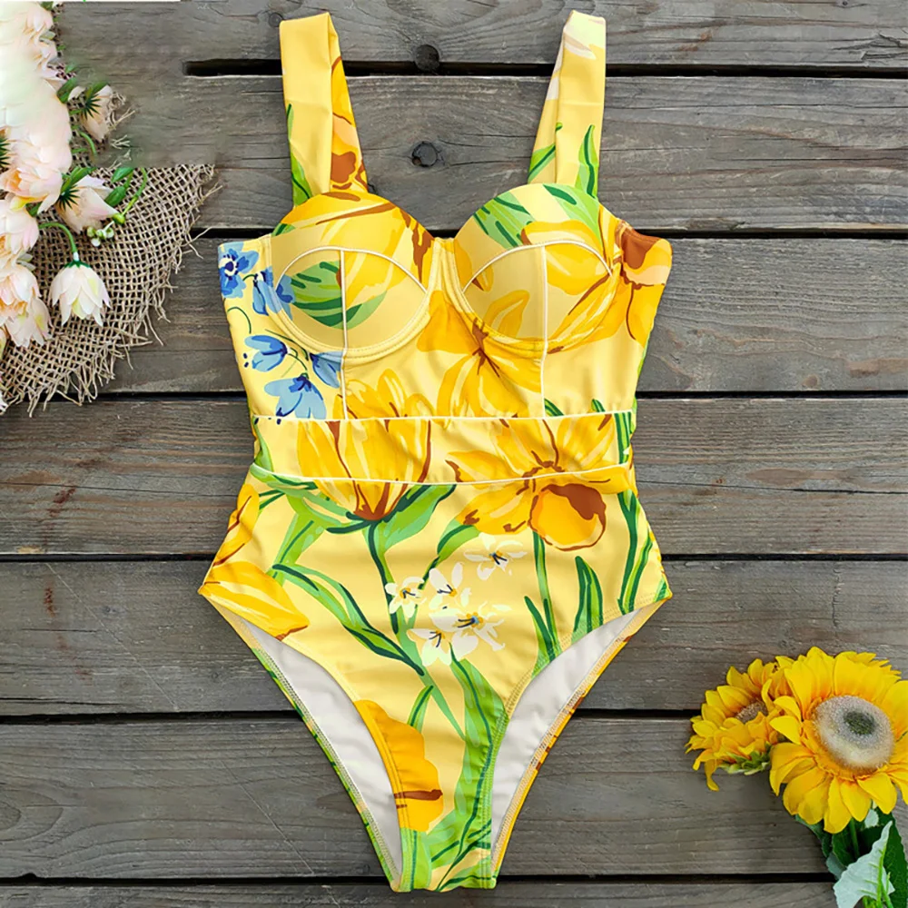 New Sexy Bikini Swimsuit Women's Hard Clad Steel Support Push-up Fashion Print Swimwear Beach Wear Backless Bikini