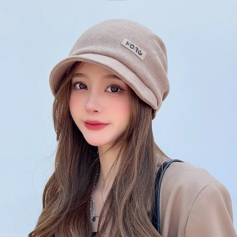 Korean Women Slouchy Hat Winter Autumn Warm Thicken Beanie Cap Solid Color Female Baggy Hats Soft Cotton Lady Loose Caps 2