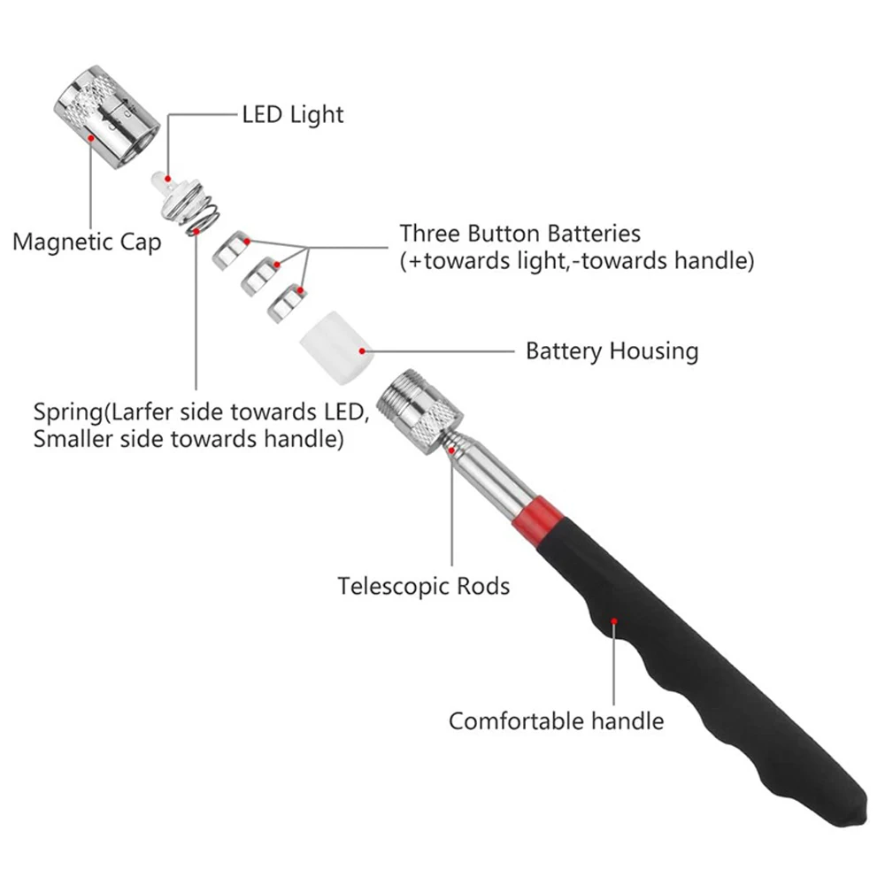 craftsman combination wrench set Telescopic Adjustable Magnetic Pick-Up Tools Grip LED Light Extendable Long Reach Pen Handy Tool for Picking Up Screws Nuts Bolt metric spanner set