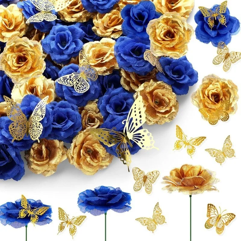 12 Stücke Künstliche Rose Blume Kopf Künstliche Blume Kein Stiel Gefälschte Seide Rose 3D Schmetterling Hochzeit Party Baby Dusche DIY wohnkultur