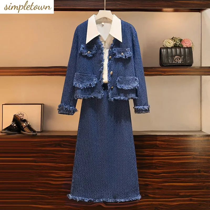 Jacquard Cardigan Jacket Autumn and Winter Korean Version New Fashion Design Small Fragrance Three Piece Set autumn and winter korean version bread jacket down cotton jacket thickened coat sweater jeans fashionable three piece suit