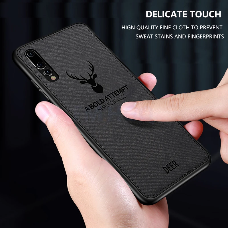 Cloth Texture Deer 3D TPU Magnetic Car Case For Huawei Mate 40 30 P20 P30 P40 Pro Lite Cover Built-in Magnet Plate