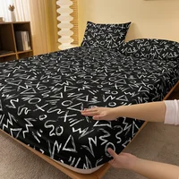 1 black background matte bed sheet with random patterns, bedroom printed bed cover, bedding (excluding pillowcases) 2