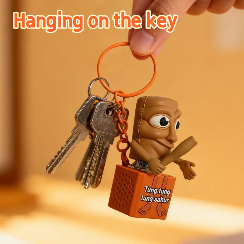 발광 텅 텅 텅 사후르 키체인 나무 막대 인형 버튼 키체인 펜던트 애니메이션 주변 장식 어린이 생일 선물 장난감