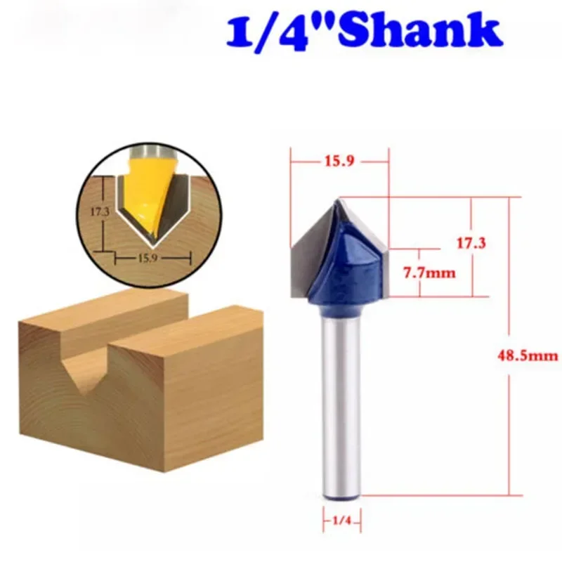 

1pcs 1/4" Shank 90 Degree V Groove Sign Lettering V-Groove V Grooving Router Bit 5/8"X 17.3mm For Woodworking Tools/Random Color
