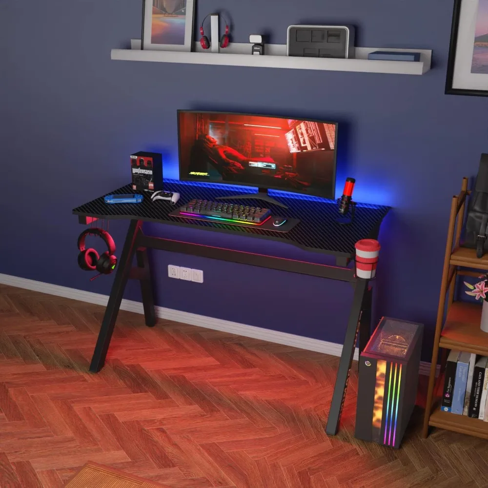 Gaming Desk Computer Desk 47 Inch Home Office Desk Extra Large Modern Ergonomic  PC Carbon Fiber Table Gamer Workstation 2