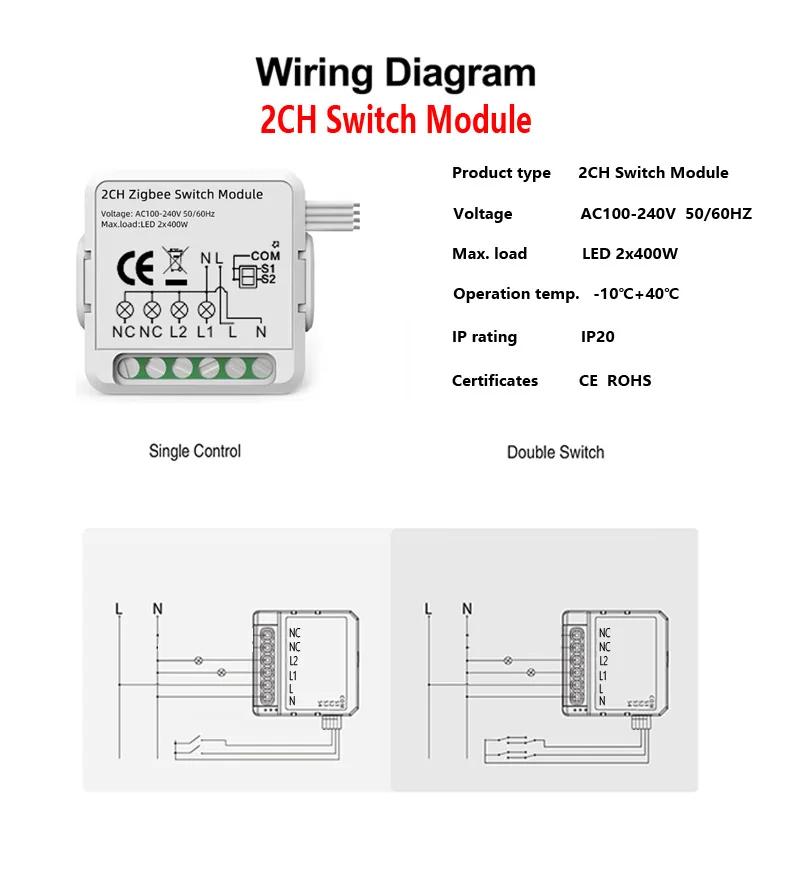 MOES ZigBee Smart Dimmer Switch Relay, 2 way Gang Interruptor