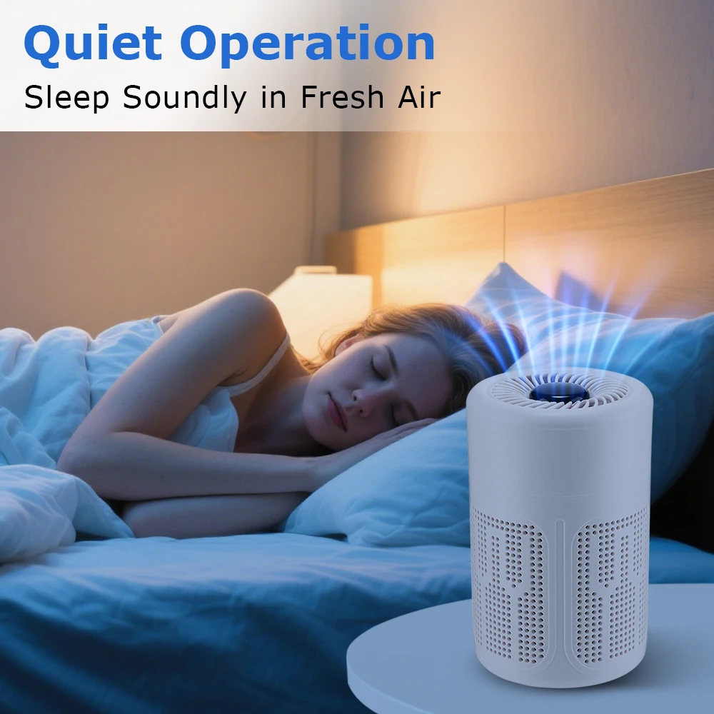 Quiet USB air purifier with child-safe grille