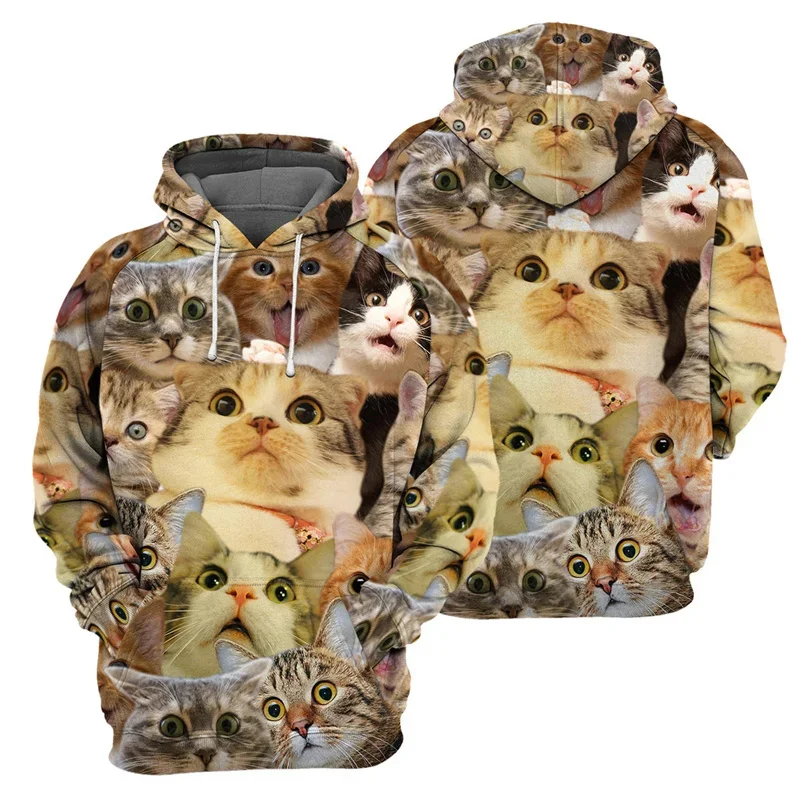 thumbnail image 1 of Sudadera con capucha con estampado de gato bonito para hombres, sudadera con estampado 3D de animales domésticos, suéteres casuales de calle para niños, camisetas de manga larga de gran tamaño, 1 of 5