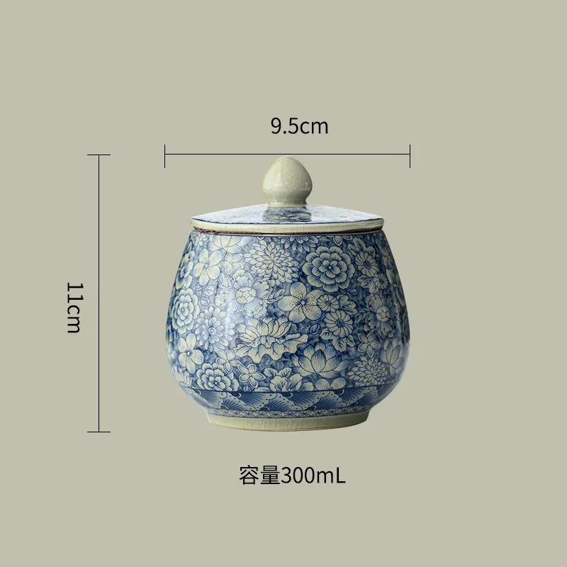 Tea Can Box Ceramic Tea Storage Jar Vintage Blue and White Cracked Sealed Jar Household Moisture-proof Teas Caddies Ceramic tea tin box,tea canister,ceramic storage jar,airtight container