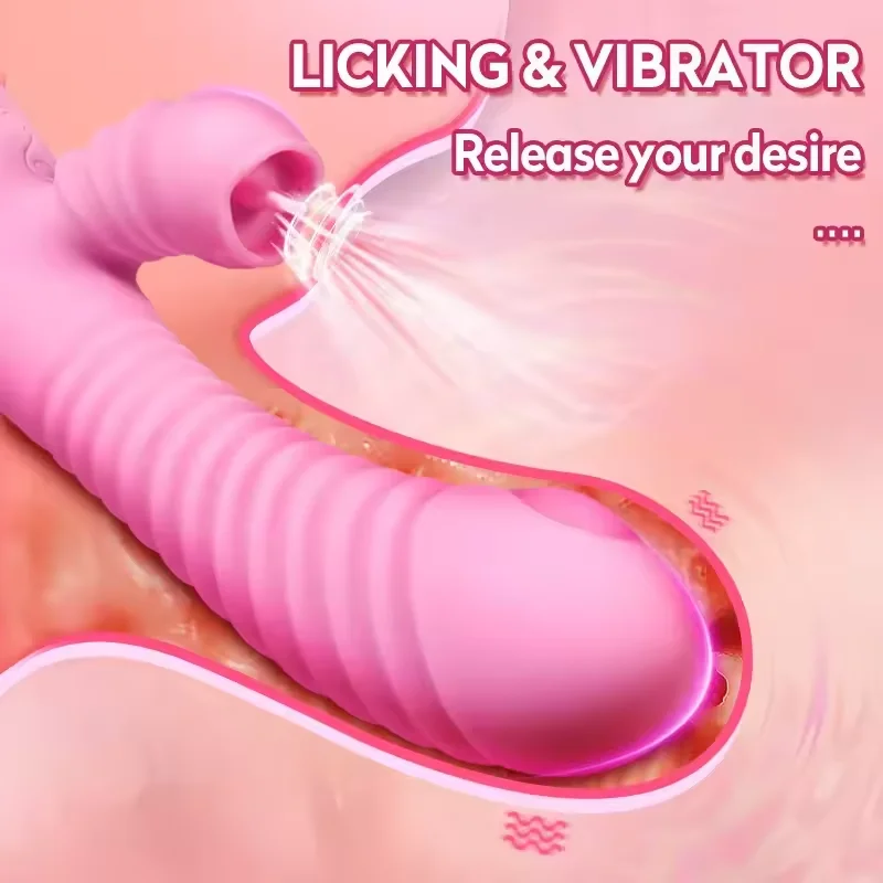 2 In 1 Dildo Wand Vibrator for Women Licking Tongue Clitoris Stimulator G Spot Powerful Vibro Female Clit Sucker Adult Sex Toys
