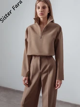 

Sister Fara New Set Women 2Pieces Turtleneck Sweatshirt+High Waist Straight Suit Pants Autumn Female Office Casual Two Piece Set