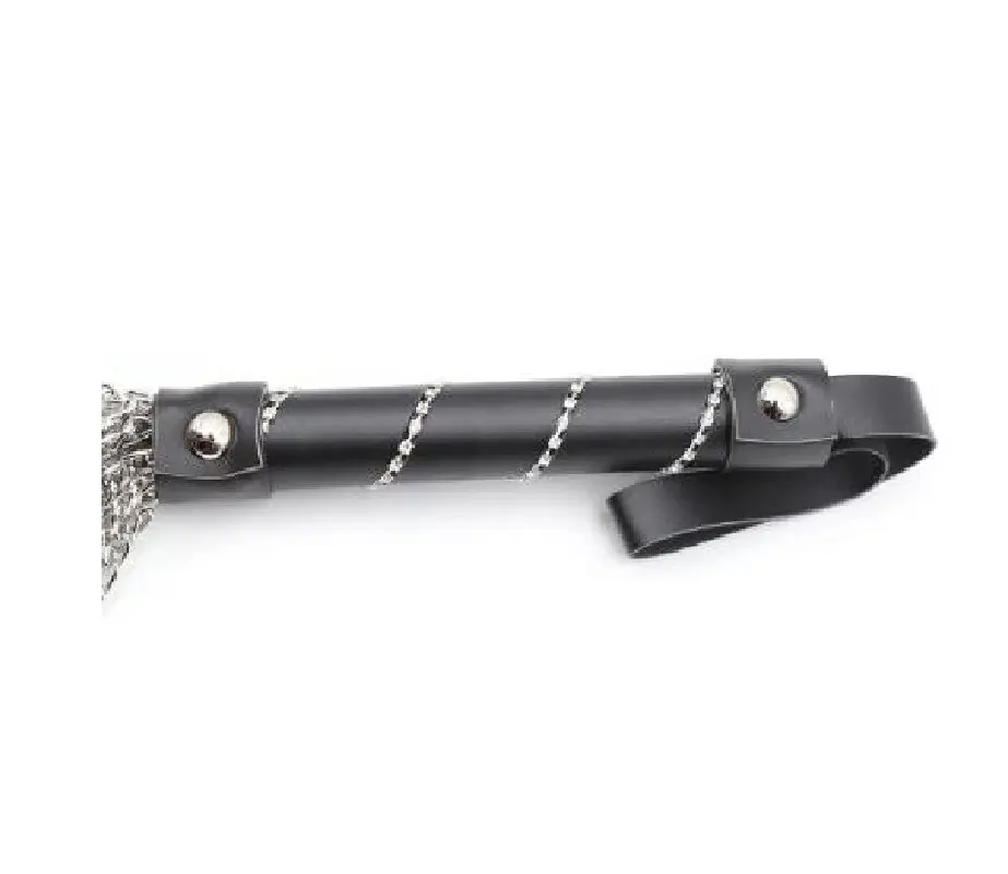 Leather Handle Metal Chain Whip Tassel 55cm Horse Whip Equestrian Whip