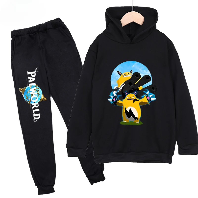 thumbnail image 1 of Conjunto de sudadera y pantalones con capucha de polar con estampado infantil de Palworld, conjunto deportivo de 2 piezas adecuado para conjuntos de niños y niñas, 1 of 5
