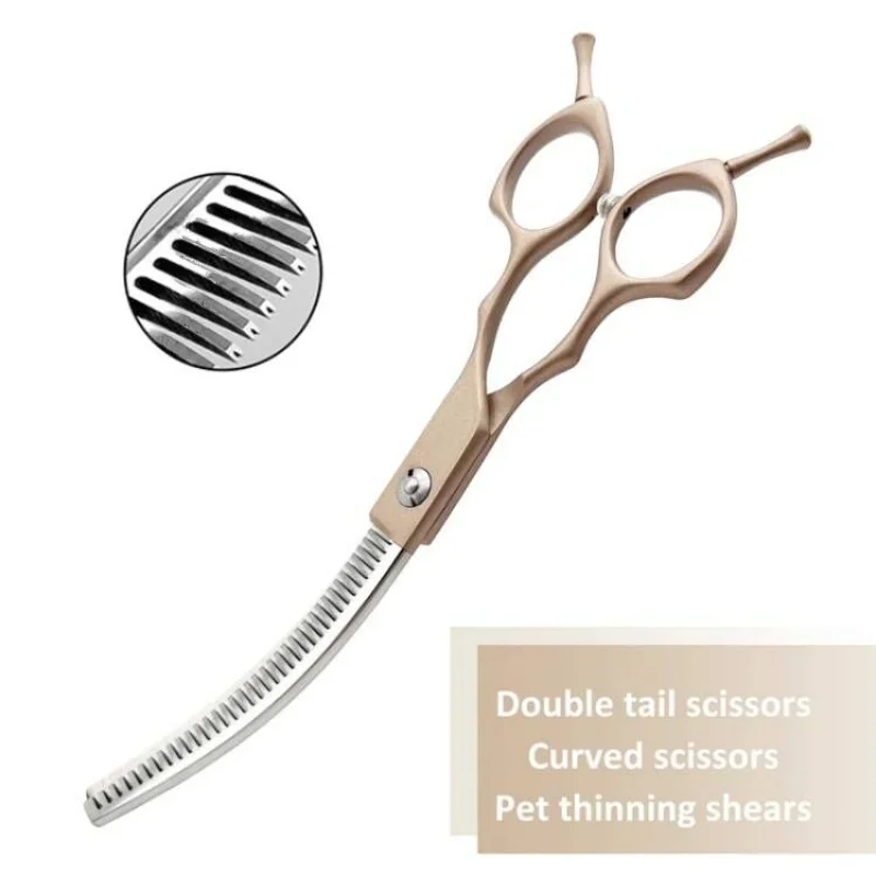 Dog Grooming Scissors Curved Chunkers Shears Stainless Steel Dog Grooming Cat Curved Scissor Light Weight Special Designed Pet Grooming Supply