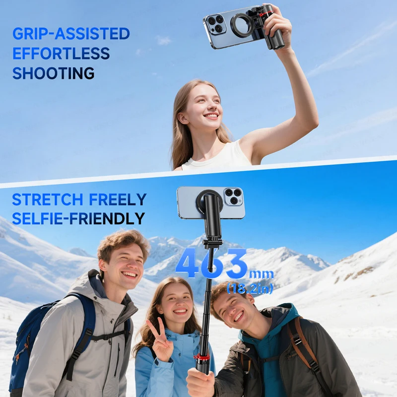 Compact Magnetic Selfie Stick Tripod with Wireless Remote & Fill Light
