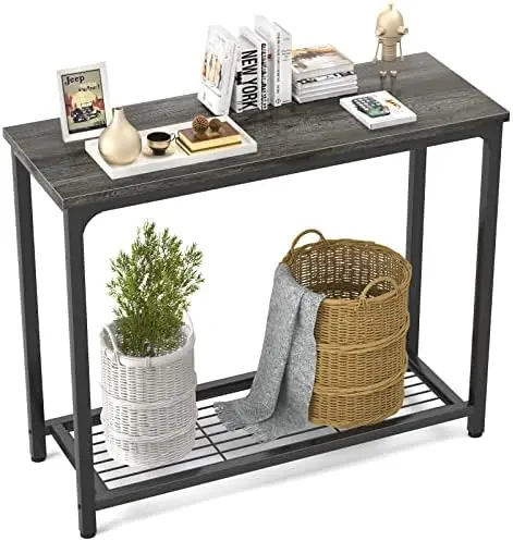 

Table Sofa Table with Mesh Shelves, 2 Tier Entryway Table Foyer Table for Entryway, Front Hall, Hallway, Sofa, Couch, Living Roo