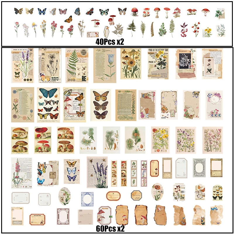 230Pcs Vintage Journaling Scrapbooking Supplies Scrapbook Stickers &Paper  Aesthetic Stickers Kits for Collage Picture Frames