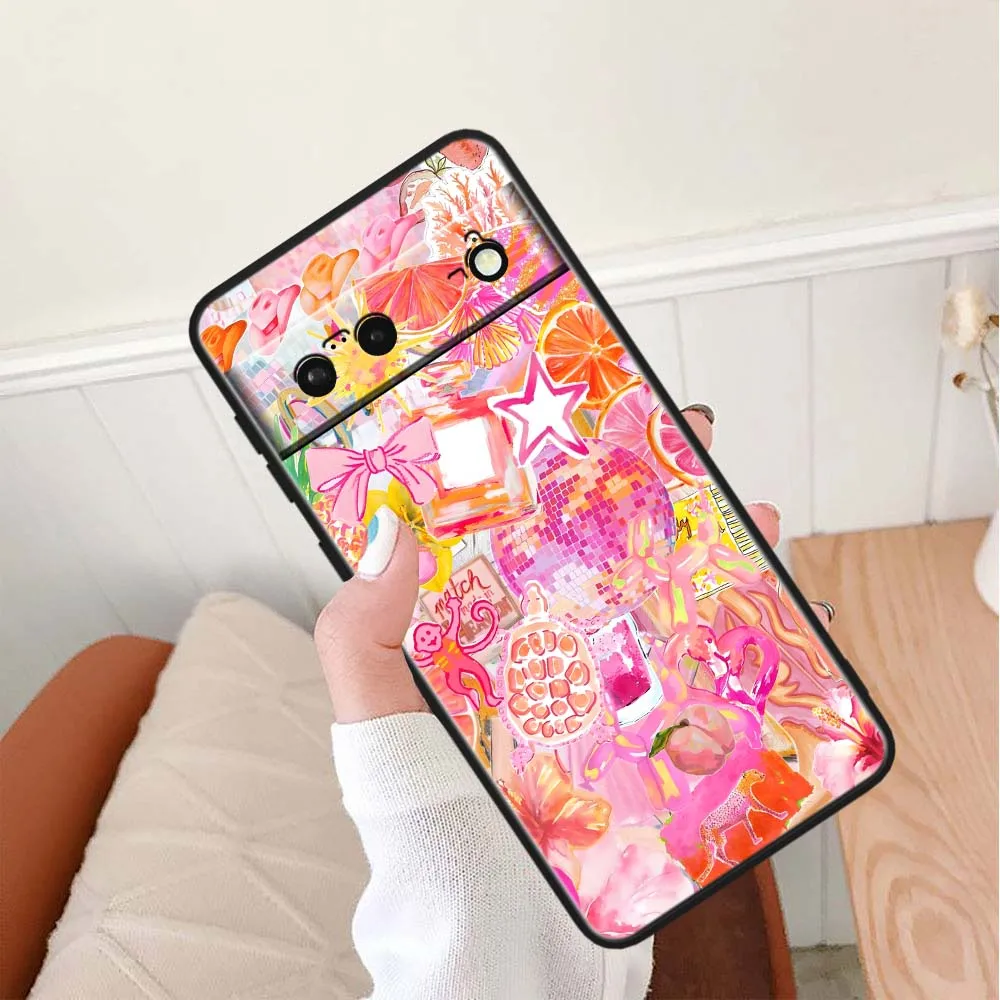 Cartoon Beach Wave Scene Soft Black Phone Case Cover