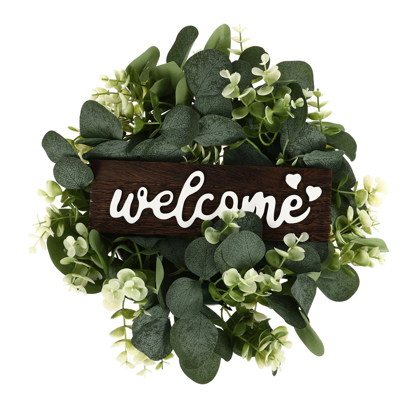 

Green Eucalyptus Wreath with Welcome Sign Artificial Eucalyptus Wreath Spring Summer Wreath with White Berries for Front Door